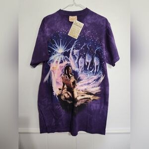 NWT Vintage THE MOUNTAIN Tee Shirt Mens Medium Purple Tie Die Woman Wolf Native